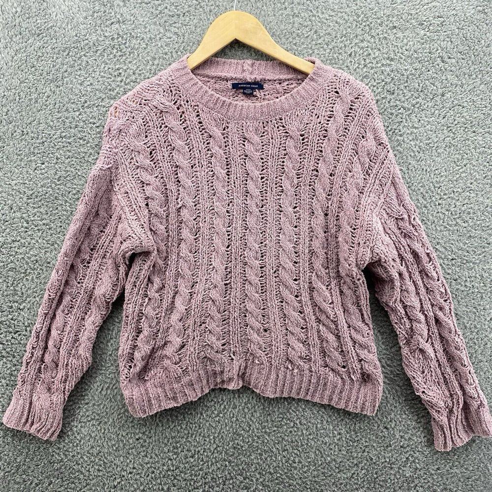 AMERICAN EAGLE Womens‎ Size M Pink Rose Cable Knit Long Sleeve Pull Over Sweater